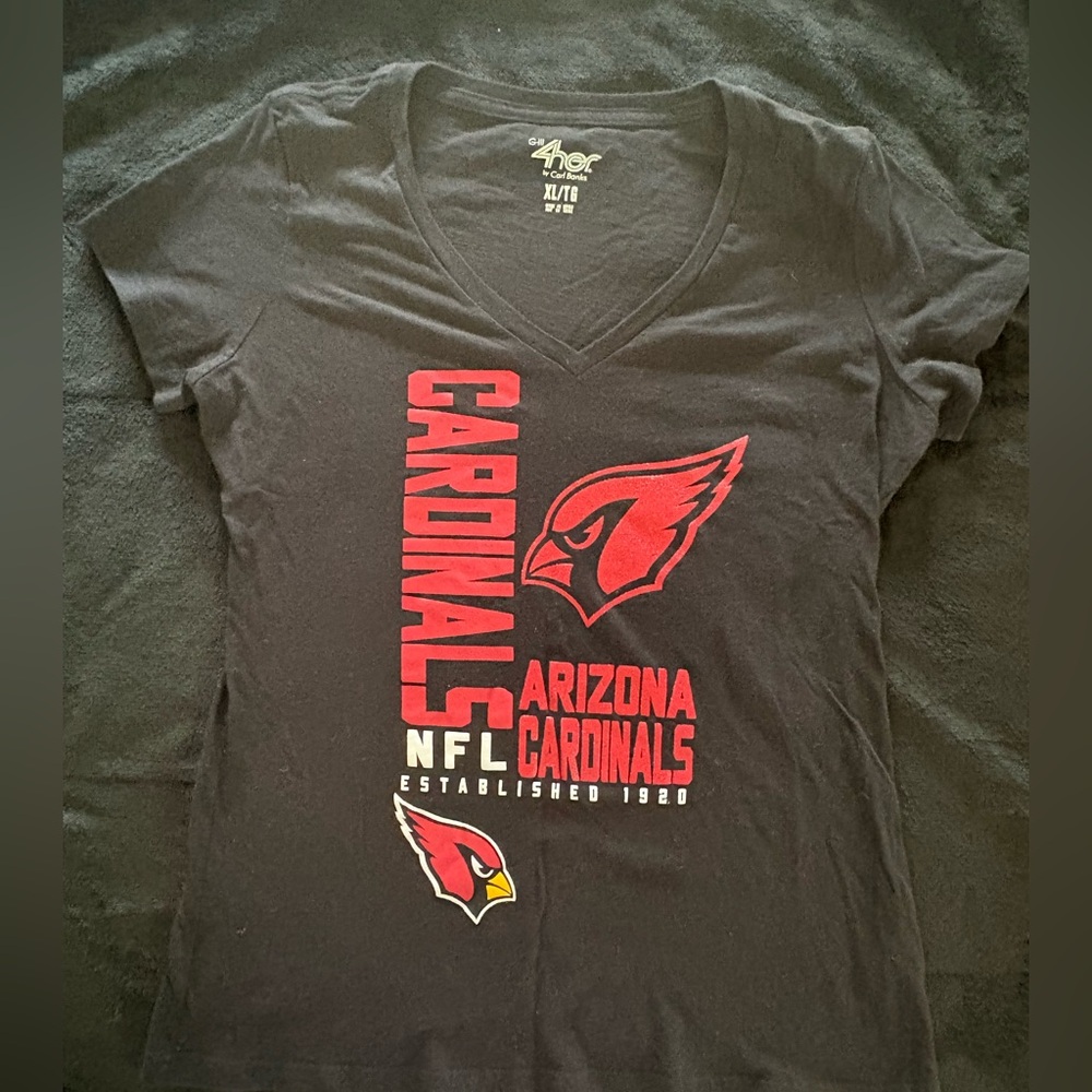 Women’s Arizona Cardinals Football Tee Black, Red Glitter